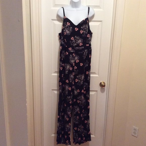 torrid Pants - Torrid Jumpsuit 2 Black Gray Peach Floral Print